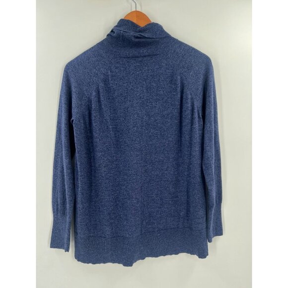 White + Warren M Blue Turtleneck Sweater Cotton Silk Blend Luxury Knit Pullover - Picture 3 of 8